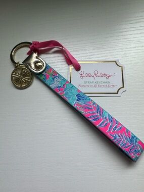Lilly Pulitzer Pink & Aqua Tropical Wristlet Keychain